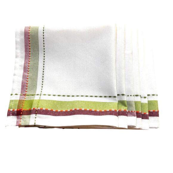 Six Cotton Cloth Napkins Country Cabin Farmhouse casual style cream green red - Picture 7 of 7